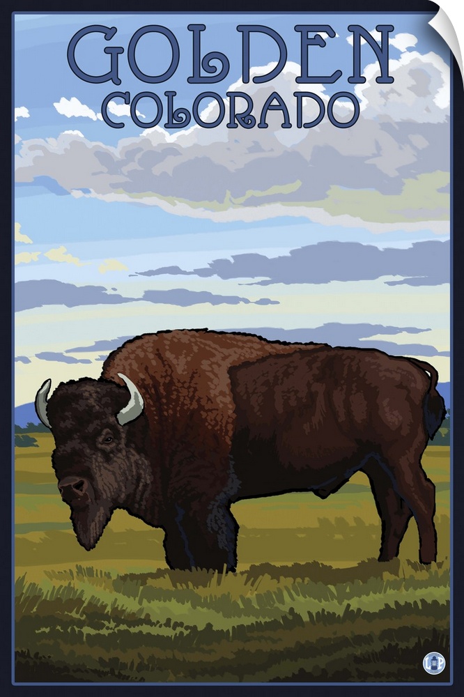Golden, Colorado - Bison Scene: Retro Travel Poster