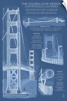 Golden Gate Bridge - Technical (Blueprint): Retro Travel Poster
