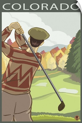 Golfer Scene - Colorado: Retro Travel Poster