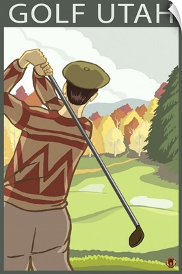 Golfer Scene - Utah: Retro Travel Poster
