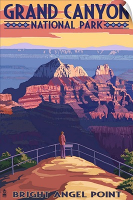 Grand Canyon National Park - Bright Angel Point: Retro Travel Poster