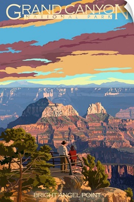Grand Canyon National Park, Bright Angel Point: Retro Travel Poster