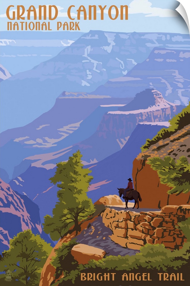 Retro stylized art poster of a hazy view of a massive canyon.