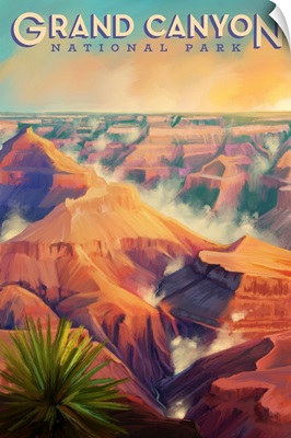 Grand Canyon National Park, Fog In The Canyon: Retro Travel Poster