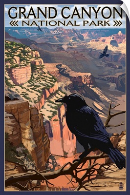 Grand Canyon National Park - Ravens at South Rim: Retro Travel Poster