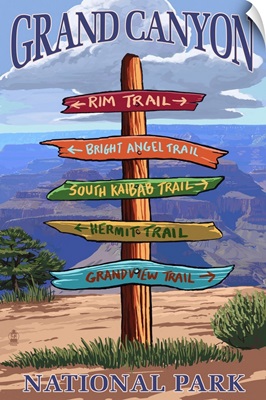 Grand Canyon National Park, Trail Sign: Retro Travel Poster