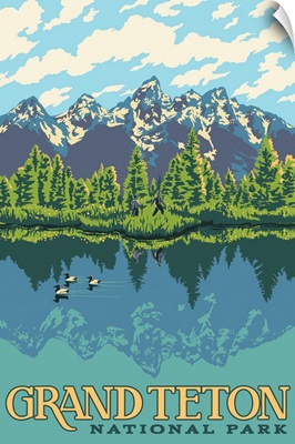 Grand Teton National Park, Hiking In Wilderness: Graphic Travel Poster