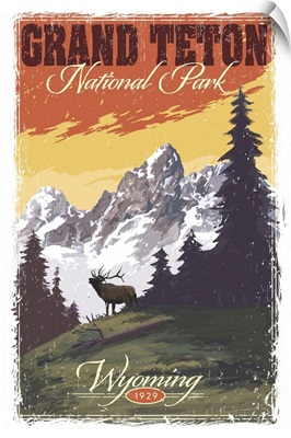 Grand Teton National Park, Moose Call: Retro Travel Poster