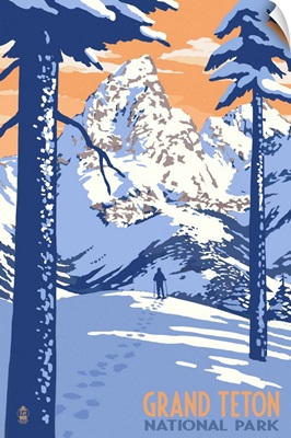 Grand Teton National Park, Snowscape: Retro Travel Poster