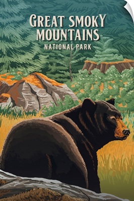 Great Smoky Mountains National Park, Brown Bear: Retro Travel Poster