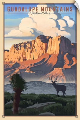 Guadalupe Mountains National Park, Sunrise On Mountainscape: Retro Travel Poster