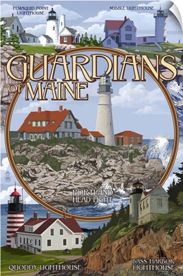 Guardians of Maine (Portland Head Lighthouse Center): Retro Travel Poster