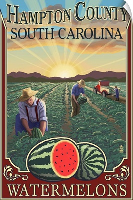 Hampton County, South Carolina - Watermelon Field: Retro Travel Poster