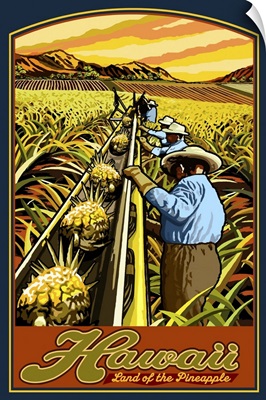 Hawaii Pineapple Harvest: Retro Travel Poster