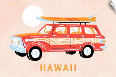 Hawaii - Secret Surf Spot Collection - Woody Wagon and Surfboards