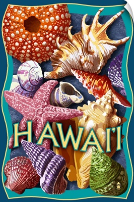 Hawaii - Shells Montage: Retro Travel Poster