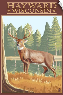 Hayward, Wisconsin - White Tailed Deer: Retro Travel Poster