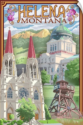 Helena, Montana - Town Views: Retro Travel Poster