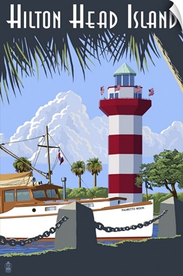 Hilton Head Island, SC - Harbour Town Lighthouse: Retro Travel Poster