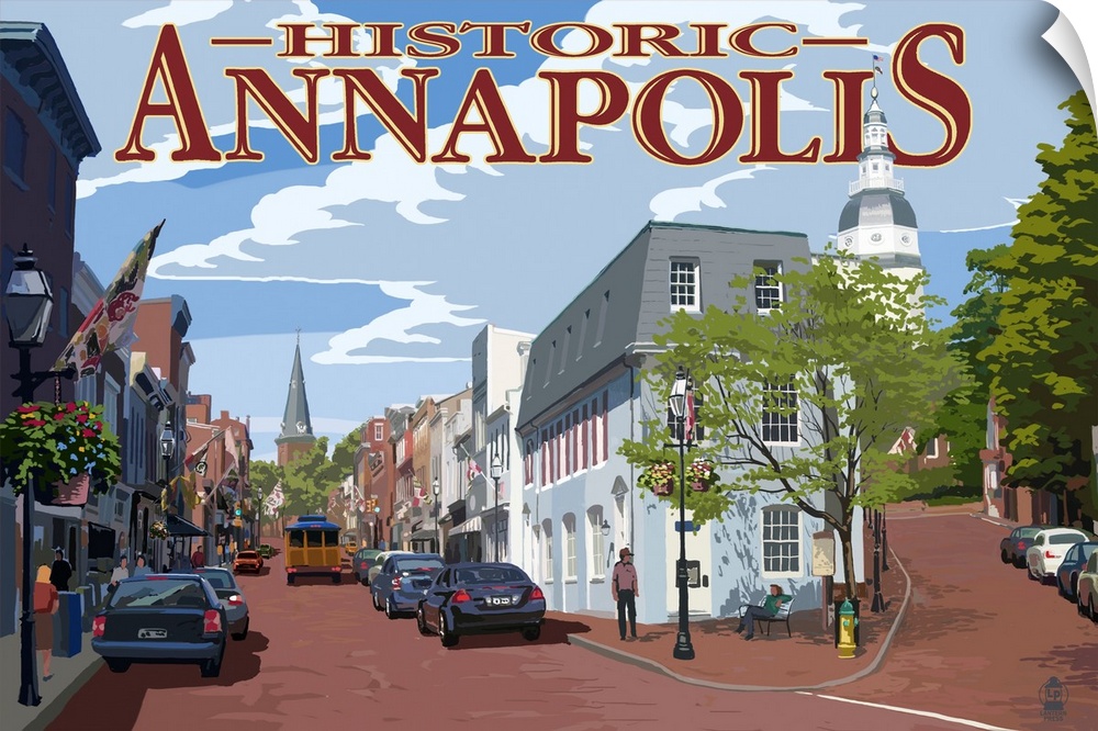 Historic Annapolis, Maryland Street View: Retro Travel Poster