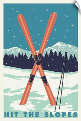 Hit the Slopes - Crossed Skis - Letterpress