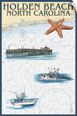 Holden Beach, North Carolina - Nautical Chart: Retro Travel Poster