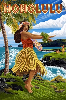Honolulu, Hawaii - Hula Girl on Coast