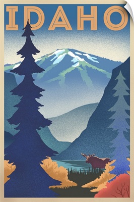 Idaho - Moose & Mountain - Lithograph