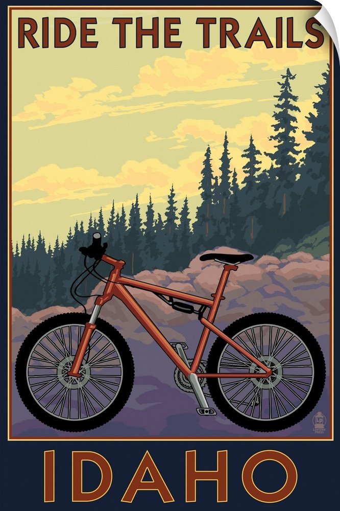 Idaho - Mountain Bike Scene: Retro Travel Poster
