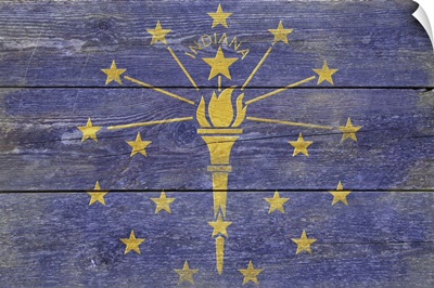 Indiana State Flag on Wood