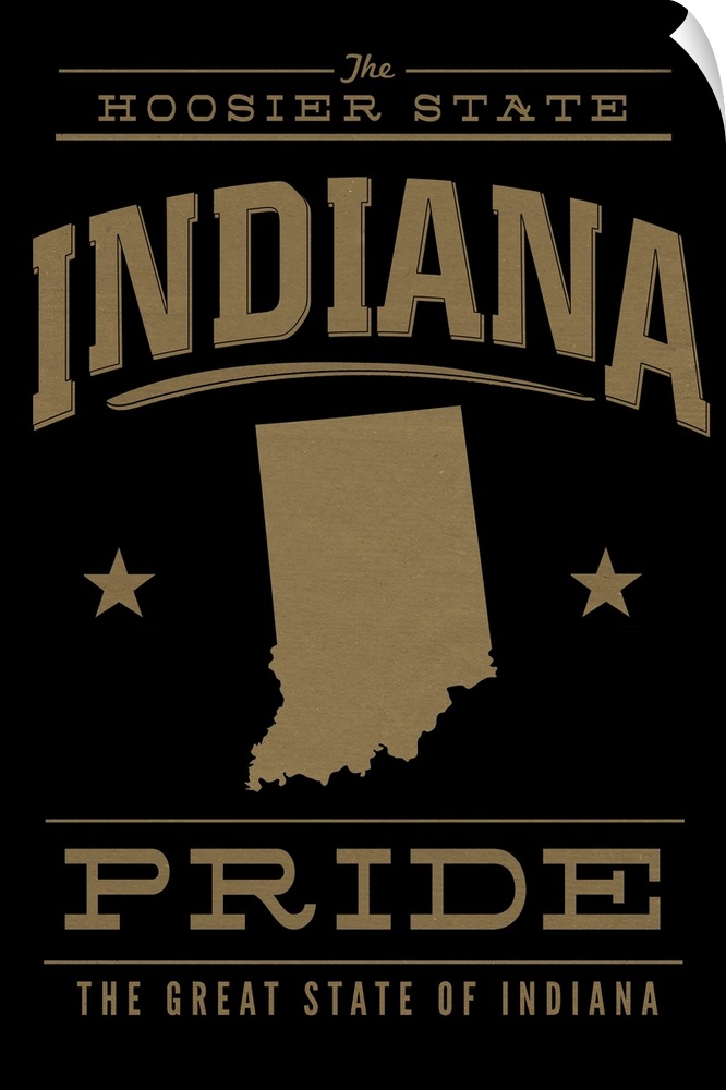 The Indiana state outline on black with gold text.