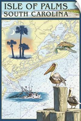 Isle of Palms, South Carolina - Nautical Chart: Retro Travel Poster