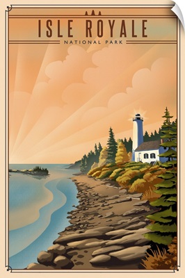 Isle Royale National Park, Rock Harbor Lighthouse: Retro Travel Poster