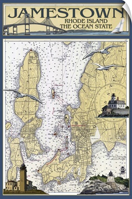Jamestown, Rhode Island Nautical Chart: Retro Travel Poster