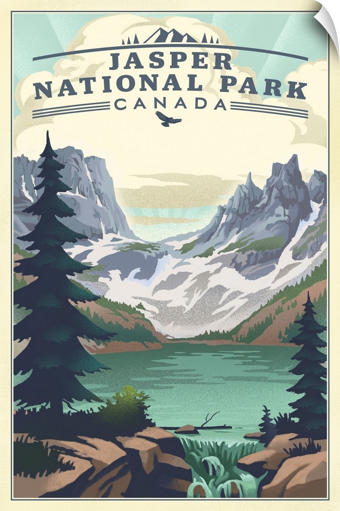 Jasper National Park, Natural Landscape: Retro Travel Poster