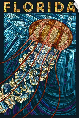 Jellyfish Paper Mosaic - Florida: Retro Travel Poster
