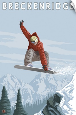 Jumping Snowboarder - Breckenridge, Colorado: Retro Travel Poster
