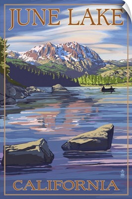 June Lake, California Scene with Sierra Wave: Retro Travel Poster