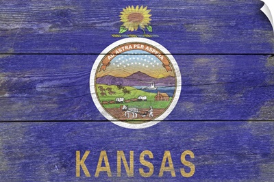Kansas State Flag on Wood