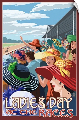 Kentucky - Ladies Day at the Track Horse Racing: Retro Travel Poster