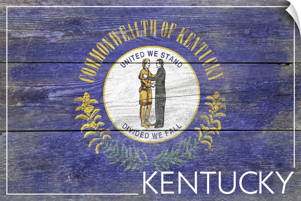 The flag of Kentucky with a weathered wooden board effect.