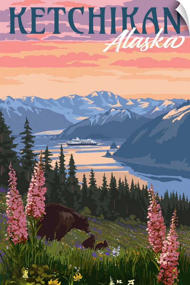 Ketchikan, Alaska - Bear & Spring Flowers