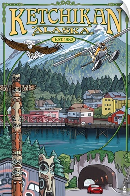 Ketchikan, Alaska Montage: Retro Travel Poster
