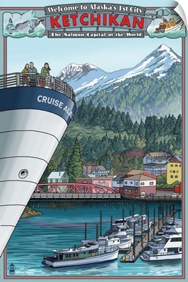 Ketchikan, Alaska Views: Retro Travel Poster