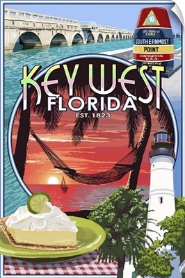 Key West, Florida - Montage: Retro Travel Poster