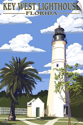 Key West Lighthouse, Florida Day Scene: Retro Travel Poster