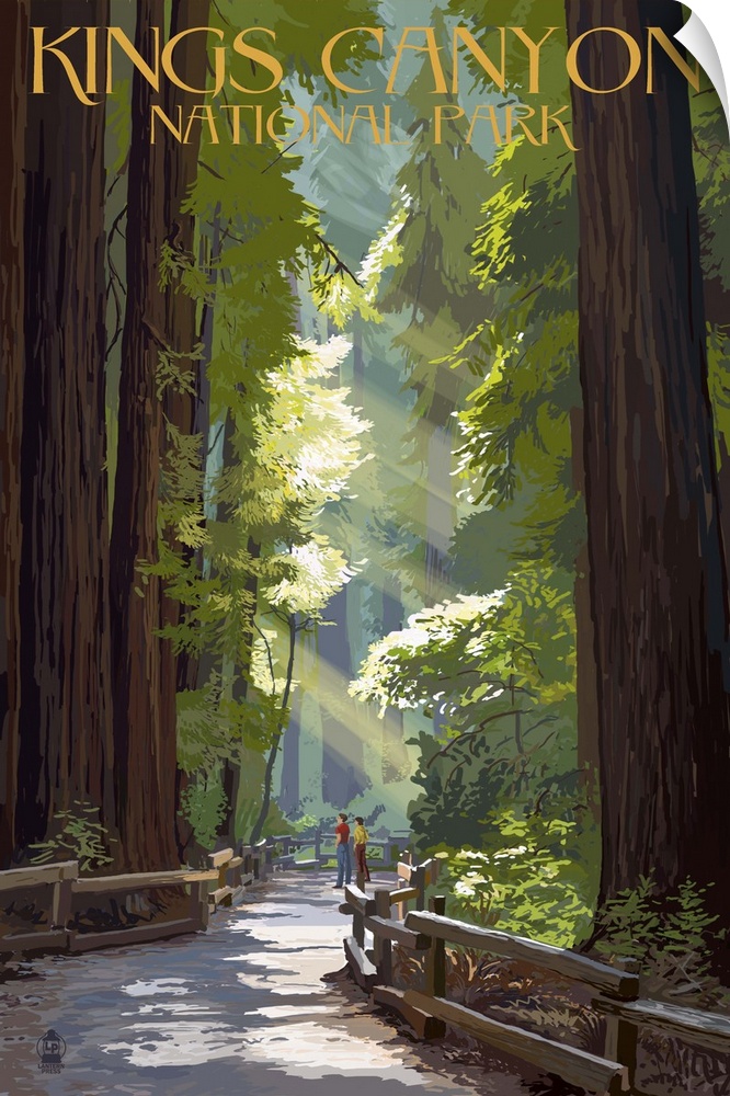 Kings Canyon National Park, California - Pathway and Hikers: Retro Travel Poster