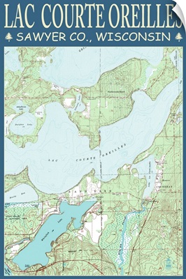 Lac Courte Oreilles Chart - Sawyer County, Wisconsin: Retro Travel Poster