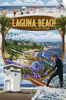Laguna Beach, California - Montage Scenes: Retro Travel Poster