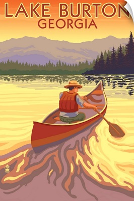 Lake Burton, Georgia - Canoe Sunset: Retro Travel Poster